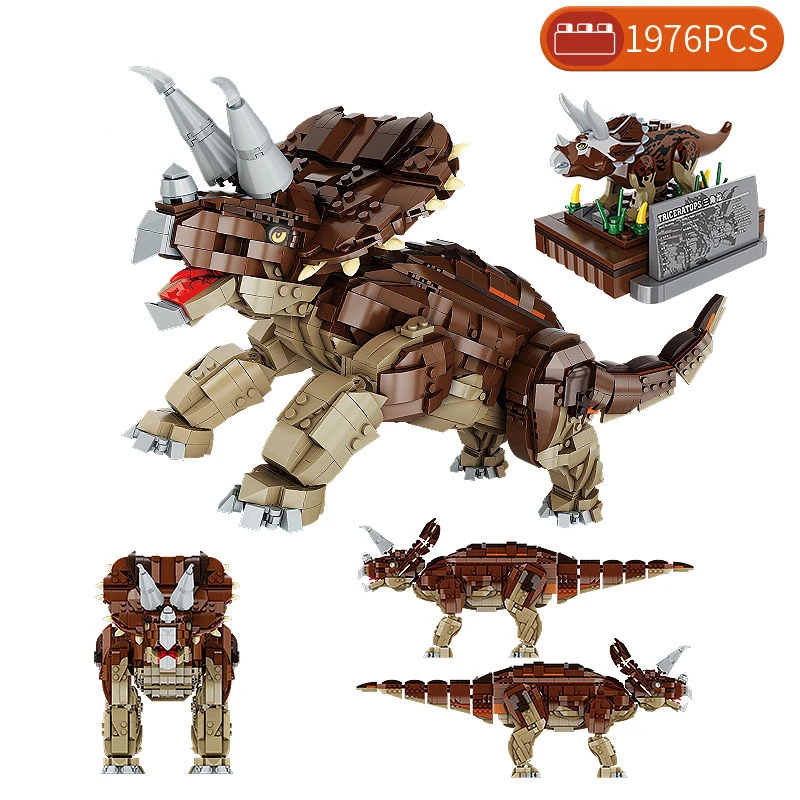 

1976PCS Triceratops Jurassic Building Blocks Dinosaur Triceratops Figures Bricks World 3 Dinosaurios Gifts Toys For Boy Children