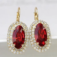 fashion ladies red oval egg shaped crystal wedding earrings bling iced out rhinestone aaa cz for women party jewelry