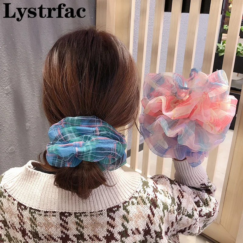 

Lystrfac плед из органзы оверсайз, обтянутая тканью для Для женщин шифоновое резинки для волос хвост держатель женские аксессуары для волос