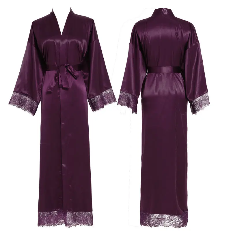 purple YUXINBRIDAL новые шелковые, атласные, с кружевами халат подружки невесты Свадебные платья Свадебный длинный халат женский халат Неглиже - Цвет: purple
