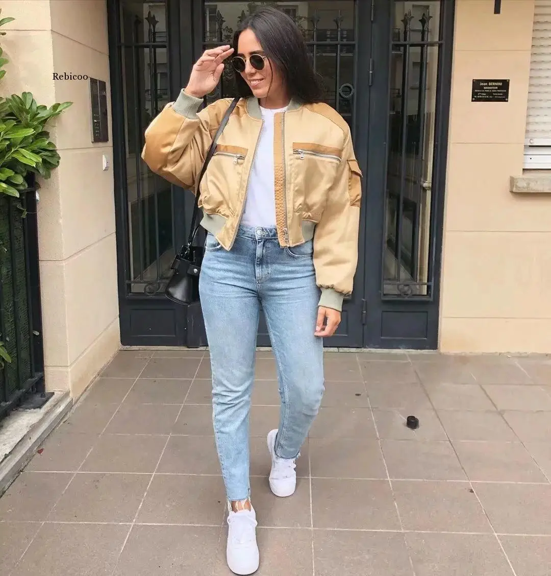 Куртка женская короткая бейсбольная на молнии Повседневная Свободная верхняя