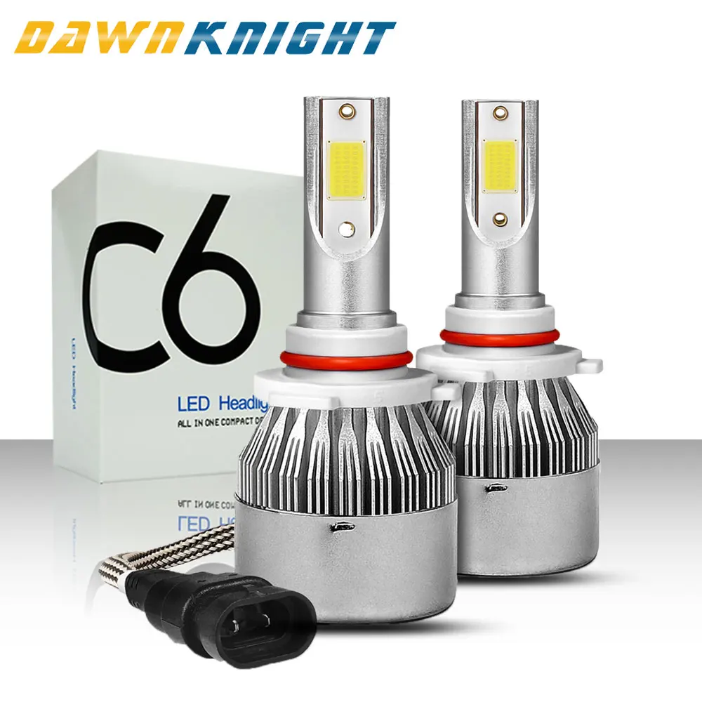 DAWNKNIGHT 2 шт. H7 светодиодные фары C6 Turbo вентилятор 12V 6000K H4 H1 H3 H8/H9/H11 H27 880 9005/HB3 9006/HB4 9012 Автомобильные светодиодные лампы