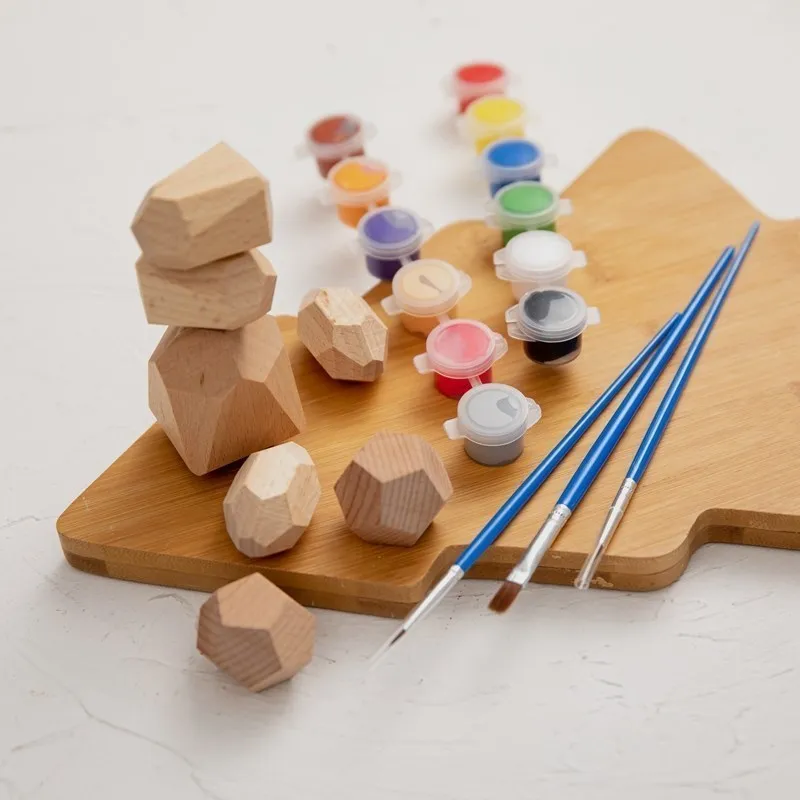 

DIY Coloring Baby Toy Wooden Jenga Building Block Creative Educational Toys Nordic Style Stacking Game Rainbow Stone Montessori
