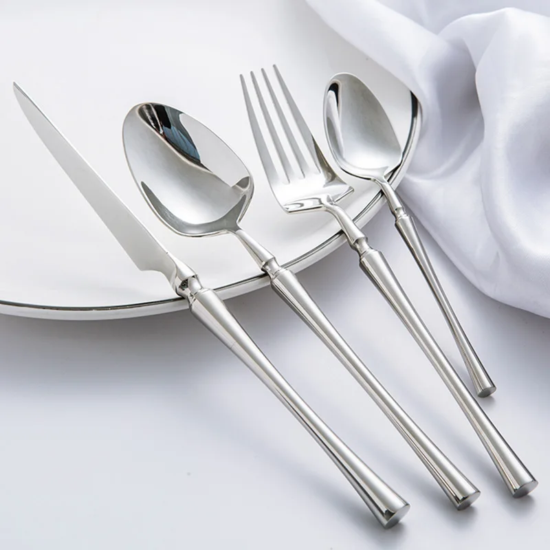 24 unids/lote comida coreana cuberteria portatil 304 cuchillo de mesa acero inoxident S poon tenedor juego vajilla oro|Столовые