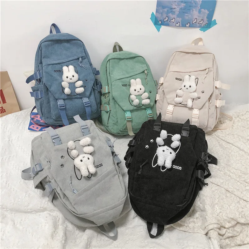 

Backpack For Women High Quality Corduroy Pure Color Stripe Harajuku School Bag Teenage Luxury Girl Backpack Female Cute Bagkpack