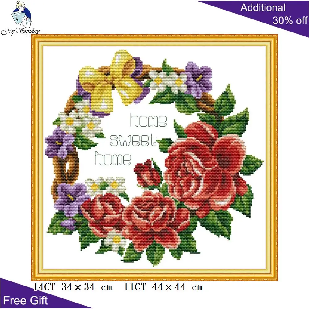 

Joy Sunday Sweet Home Wreath Embroidery Decor H817 14CT 11CT Counted and Stamped Sweet Home Wreath Flowers Cross Stitch Kits