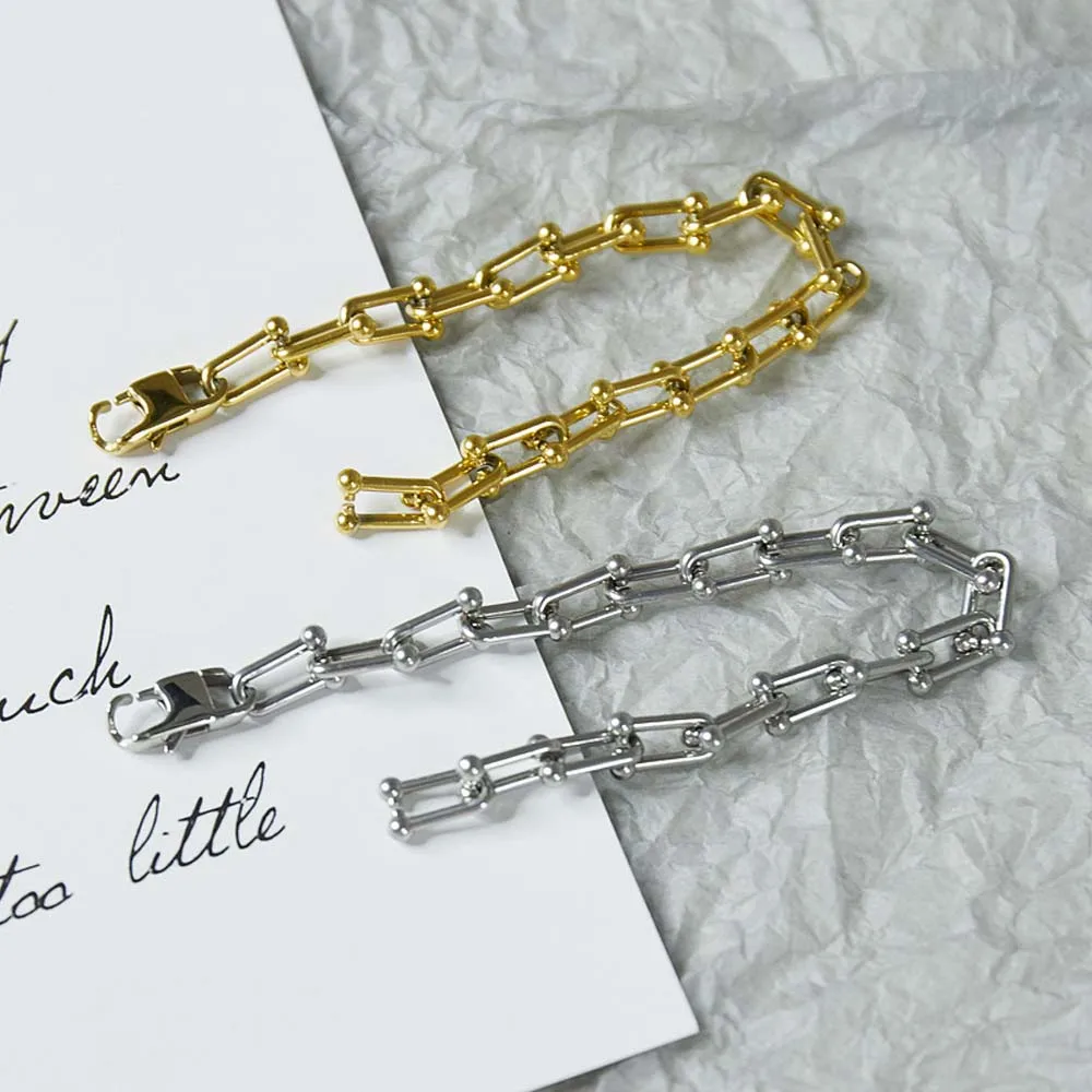 

Высококачественный тонкий U-образный модный браслет-цепочка до ключиц из титановой стали, Женская Подлинная бижутерия с логотипом, подарок ...