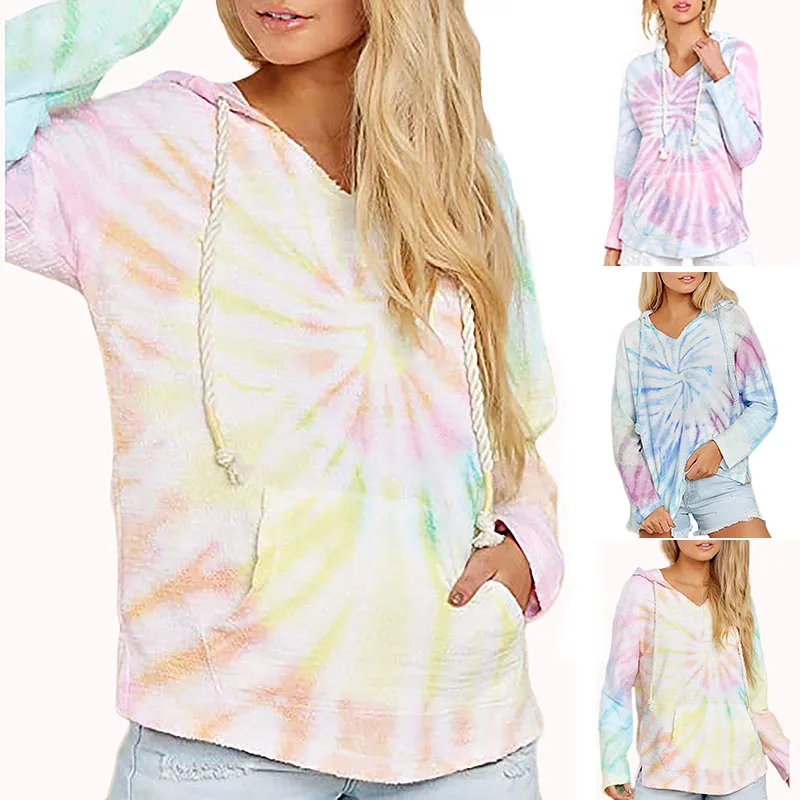 

2021 autumn and winter new European and American Hoodie women's tie dyed printing casual loose long sleeved top