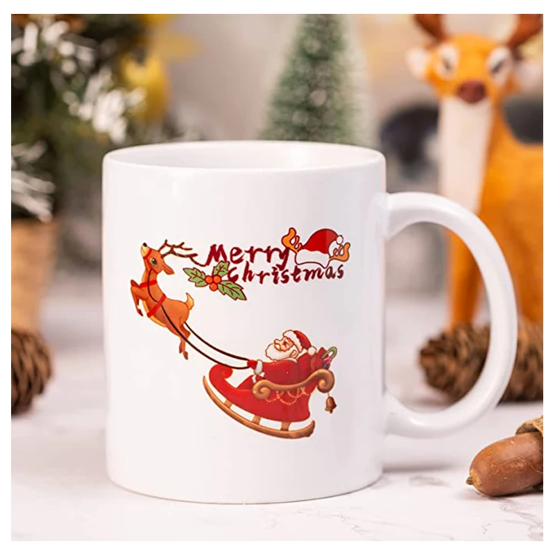 

Christmas Coffee Mug, Cute Christmas Holiday Mug, Merry Christmas Coffee Mug with Santa Claus Reindeer Mug