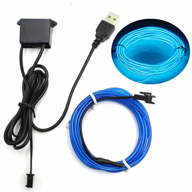

1/2/3/5/10M EL Wire With 5V USB Controller Neon Light LED lamp Flexible Twinkle Glow Rope Tube Wire Waterproof LED Strip