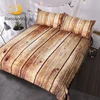 BlessLiving Wood Printed Bedding Set Queen 3-Piece Nature Textured Duvet Cover Vivid 3D Bed Set Striped Brown Bedspreads 1