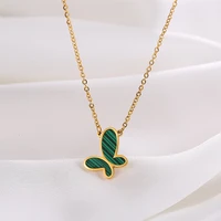 new style design green butterfly titanium steel pendant charm women gold color green fritillaria necklace fit lady party jewelry