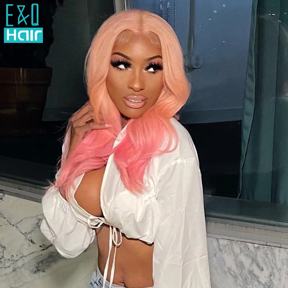 

180% Rose Red Pink Highlight Colored Lace Frontal Body Wave Wigs For Women Human Hair Blue Transparent Lace Brazilian Remy Hair