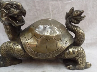 Бесплатная доставка 10 дюймов китайская бронза Скульптура Фэн Шуй BiXie Dragon Turtle Set