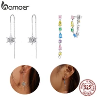 bamoer 925 sterling silver snowflake ear line colored tassel cube crystal drop earrings for women party fine jewelry ear buckle