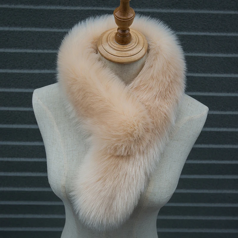 Однотонный зимний теплый женский шарф с воротником из натурального меха пальто