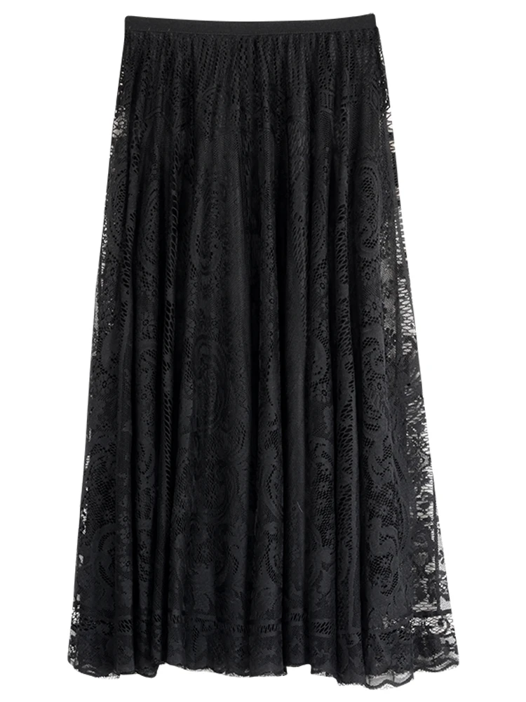 

2020 New Spring And Summer Women's Waist Gauze Lace Skirt Thin A A-line Long