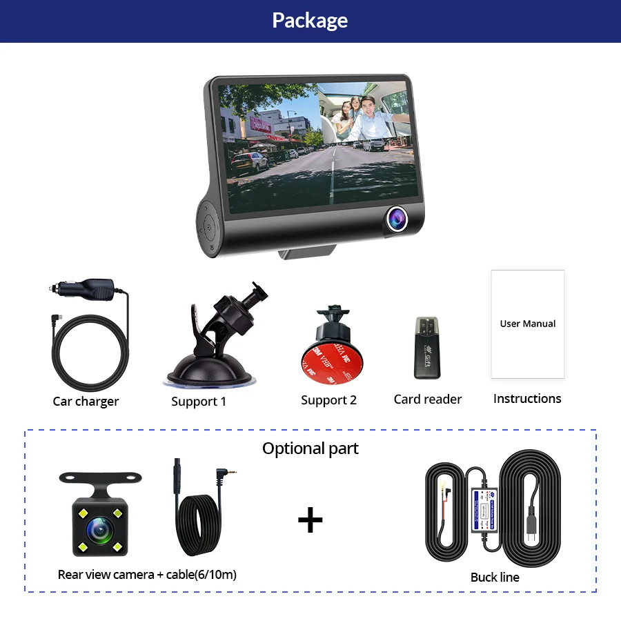 

3 Lens 4" Car DVR 3 Cameras Fornt+Interior+Rearview Mirrors Dash Camera G-sensor Dual Lens Auto Registrator Video Recorder LB3