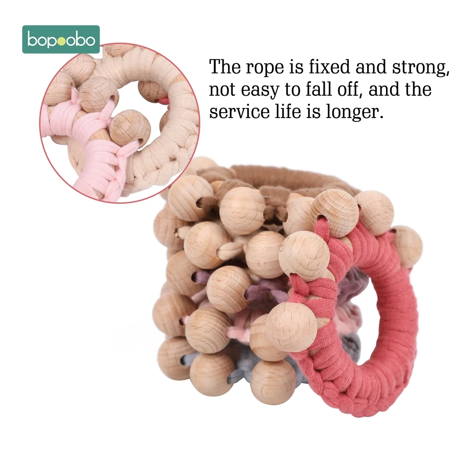 Bopoobo 1PC Baby Teether Beech Wood Toy Hand Teething Wooden Ring Can Chew Pacifier Chain Beads Product Toys Rattle | Мать и ребенок