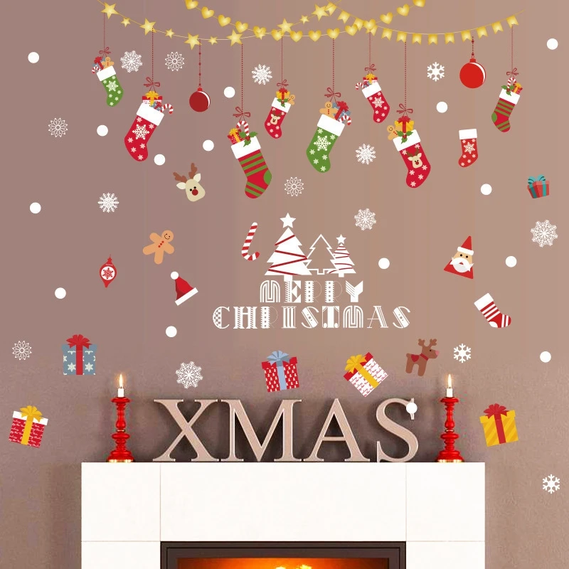 Рождественские наклейки на стену с изображением Санта Клауса рождественские