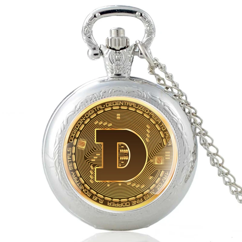 Бронзовый Классический дизайн Dogecoin стеклянный кабошон кварцевые карманные часы