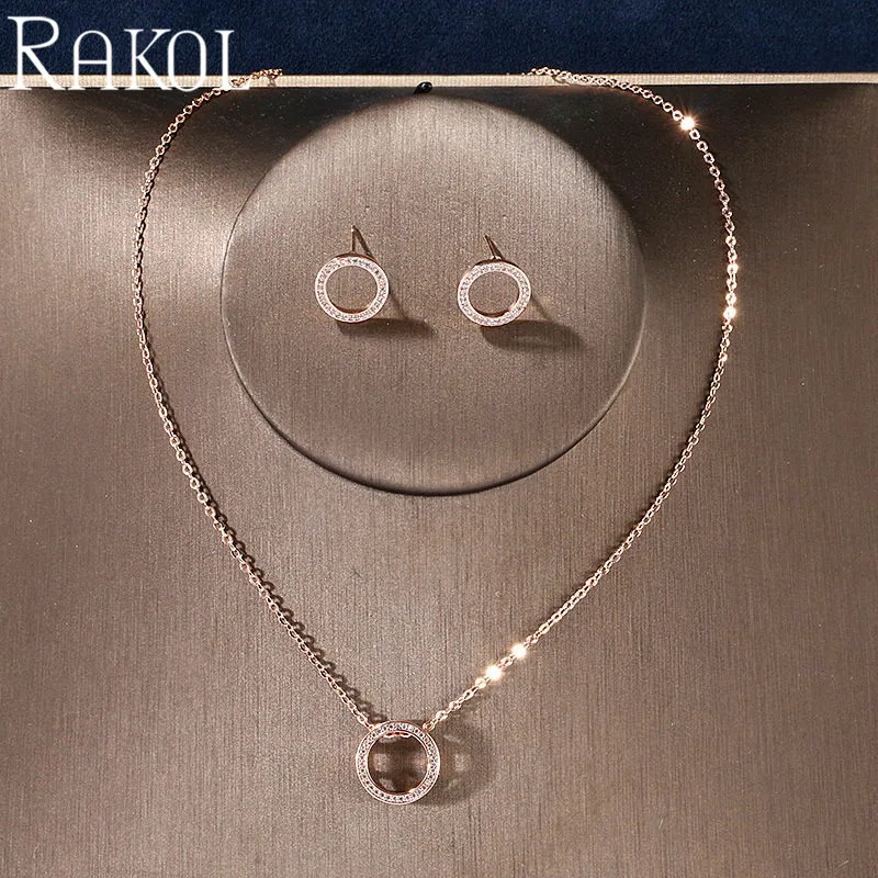 Ожерелье и серьги RAKOL с кубическим цирконием Модные Классические Комплекты