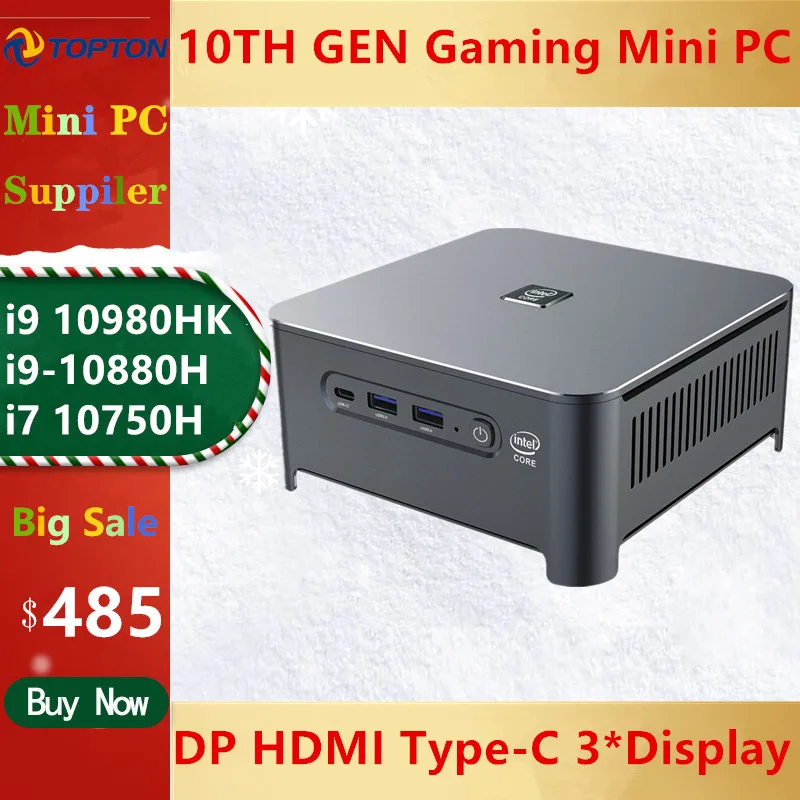 Новый игровой мини ПК TOPTON Intel i9 10980HK i7 10750H 2 LAN Windows 10 * DDR4 NVMe Nuc компьютер DP HDMI Type C 4K AC Wi
