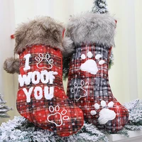 christmas stocking socks xmas with ball plaid printing letter dog paw candy gift bag for home dec ornaments new year 2022