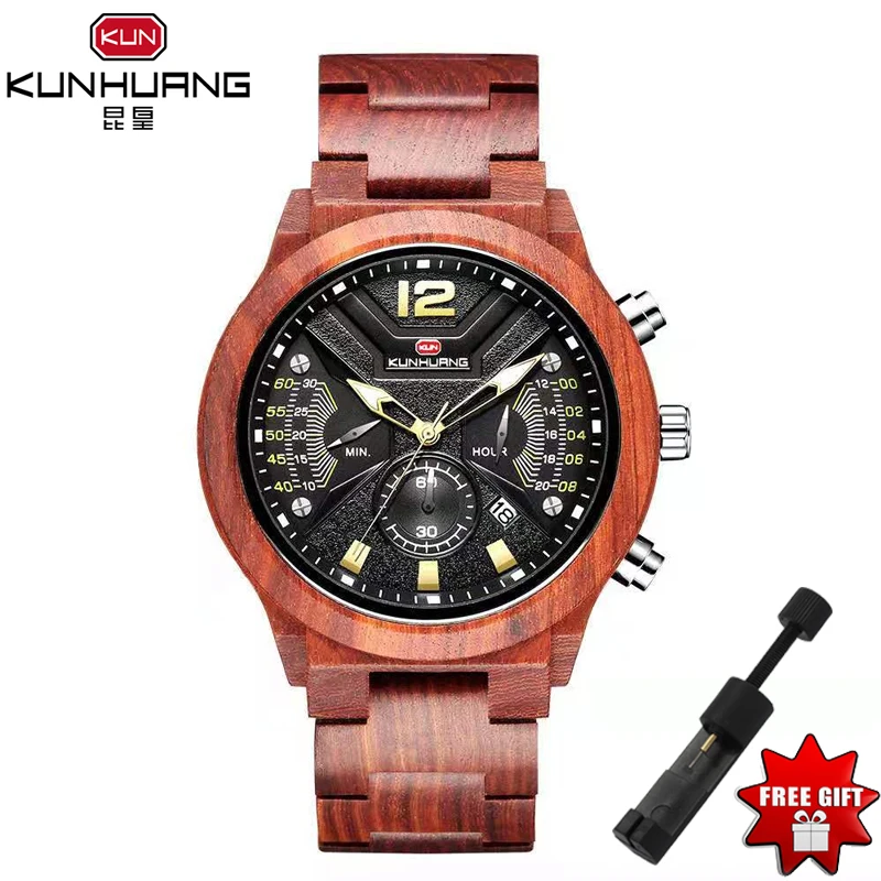 

Mens Watches Top Brand Luxury Watches Wooden Chronograph Male Quartz Wristwatch Full Bamboo Wooden Bangle Men Clock Dropshipping