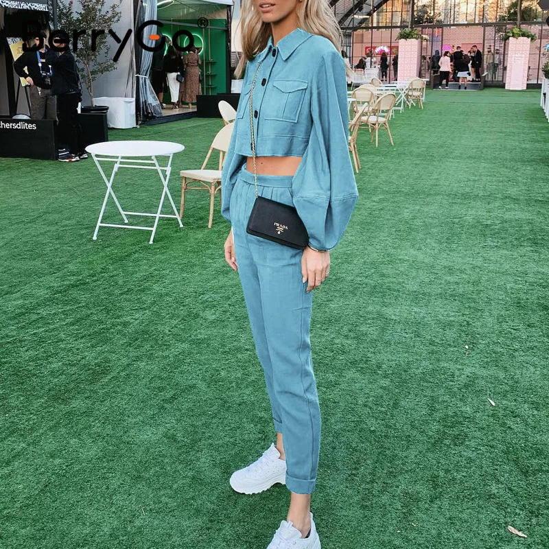 Женский костюм-двойка BerryGo повседневный костюм со штанами уличная одежда большие