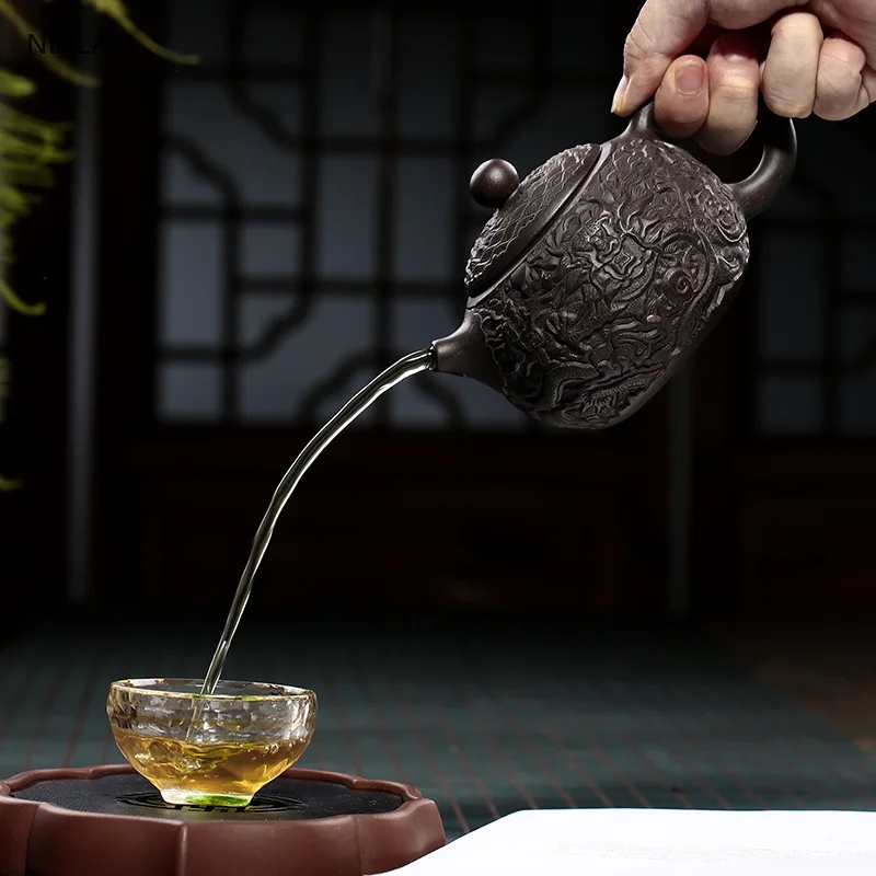 Китайский чайник Yixing из фиолетовой глины с рисунком дракона Xishi красивый сырой