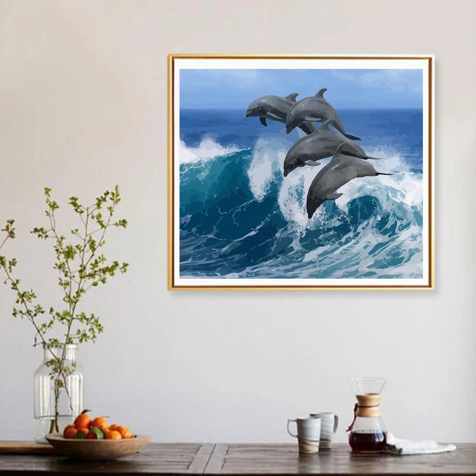 AZQSD 50x40 см краска для масла по номерам Дельфин DIY Краска животные на холсте