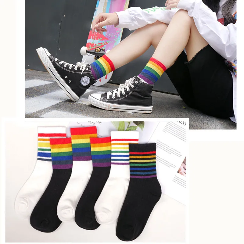 

Fashion Rainbow Socks Sport Cotton Socks Butterfly Print Ladies Hip Hop korean Style Women Harajuku Long Socks Streetwear Sox