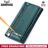 royal bagger long wallet purse for women rfid block genuine cow leather korea fashion female phone pocket purses card holder