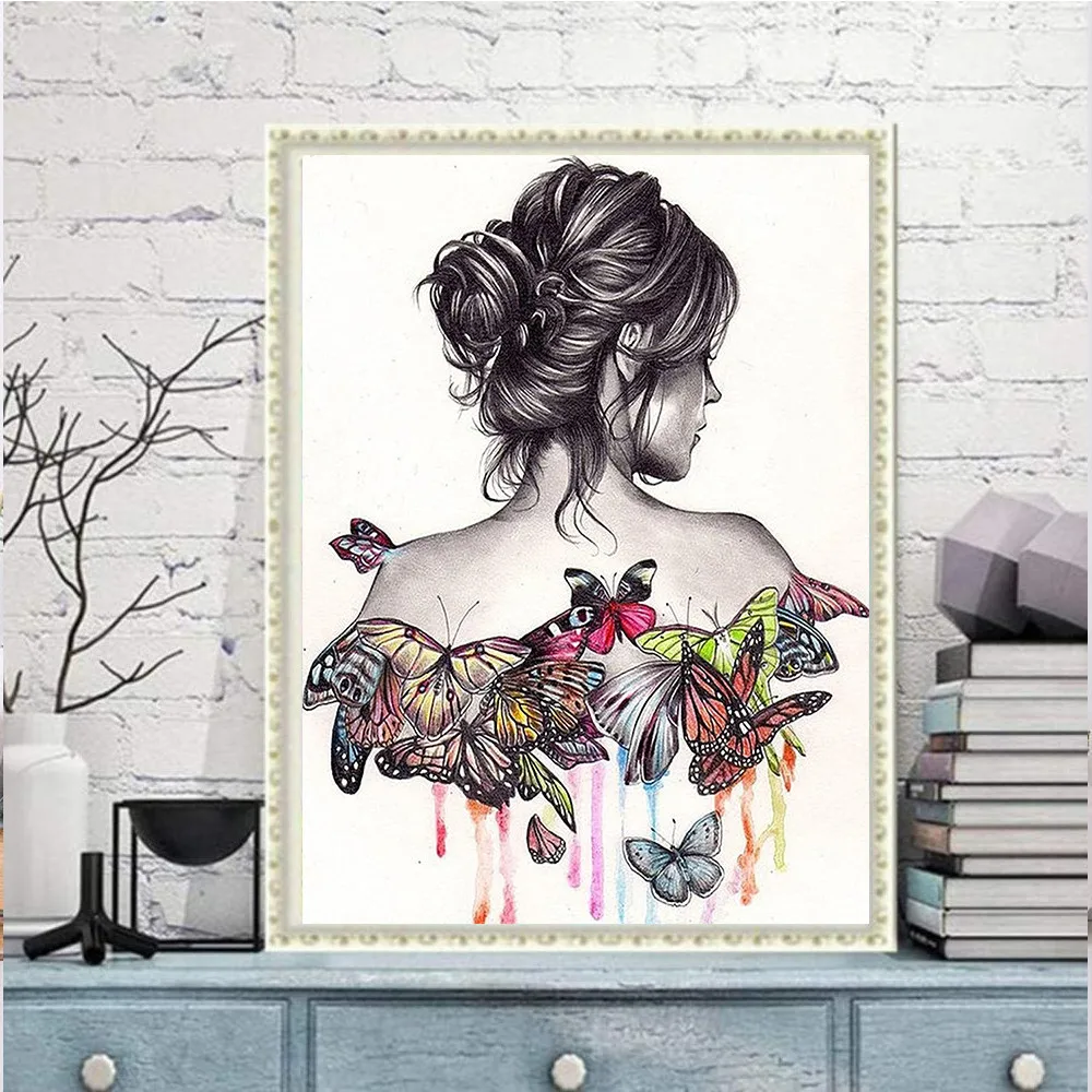Холст с принтом девушки-бабочки 11CT Вышивка крестом полный комплект