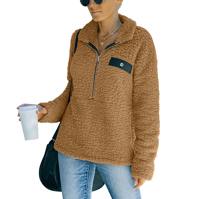 Зимние теплые плюшевые свитшоты Женское пальто на молнии топы однотонная