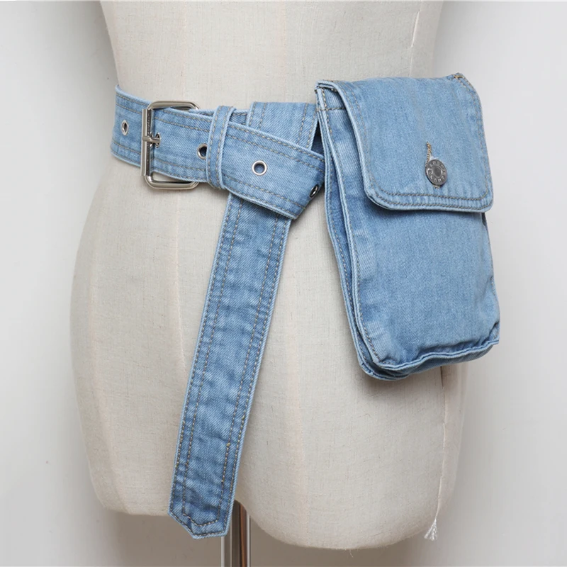 

2021 Waist Bag Women Fanny Pack Waist Belt Bag Fashion Adjustable Denim Belt Female Waist Pack Phone Pouch Bum Bags Hip Pack