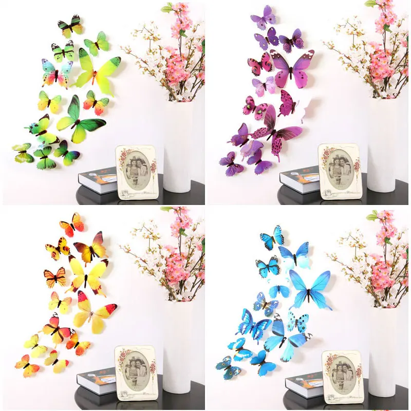 

12PCS Simulation Butterfly Wall Stickers Wedding Room Three-dimensional Map Decoration TV Background Living Room 3D Decorations