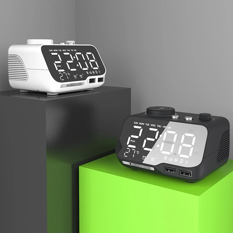 

Цифровой Будильник Bluetooth динамик FM-радио температура Повтор Яркость Диммер для спальни таймер сна