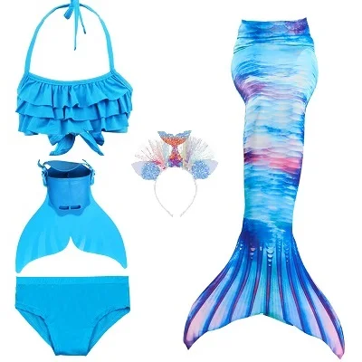 Blue 42 set 2 Детский купальник с хвостом Русалочки, бикини для девочек, хвост русалки с плавником, монофонический купальник, детское платье русалки, одежда для купания - Цвет: Blue 42 set 2
