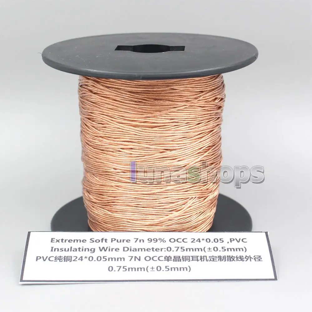 

5m Extreme Soft Pure OCC 24*0.05mm PVC Crystal Diameter OD: 0.75mm(+-0.5mm)DIY Audio Headphone Earphone Bulk Wire Cable LN007012