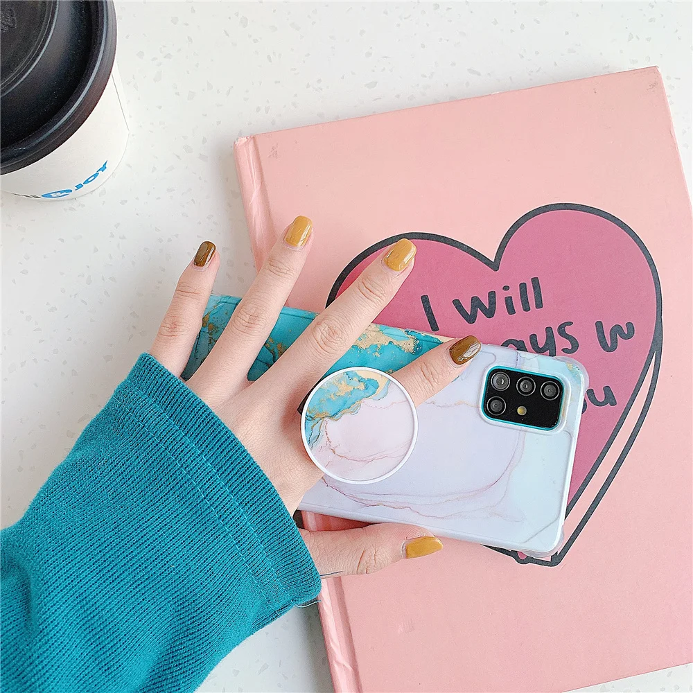 

Phone Case with Folding Bracket for Galaxy S21 S20 FE S20Lite Note 20 Ultra S10 Plus A51 A71 A50 A10 A20 Marble Anti-knock Funda