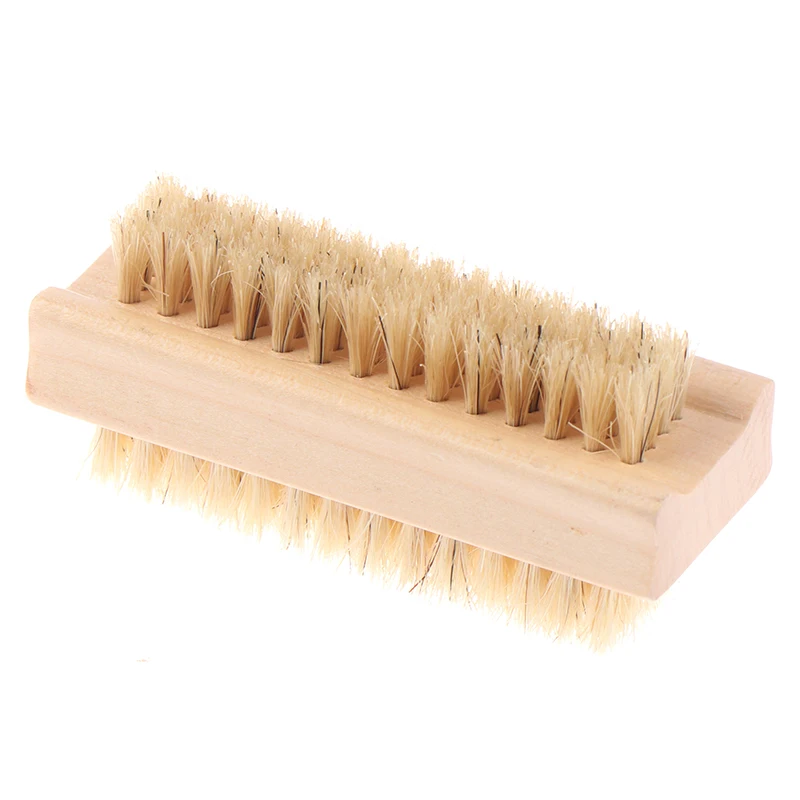 Двусторонняя щетка из натуральной щетины для маникюра и педикюра деревянная