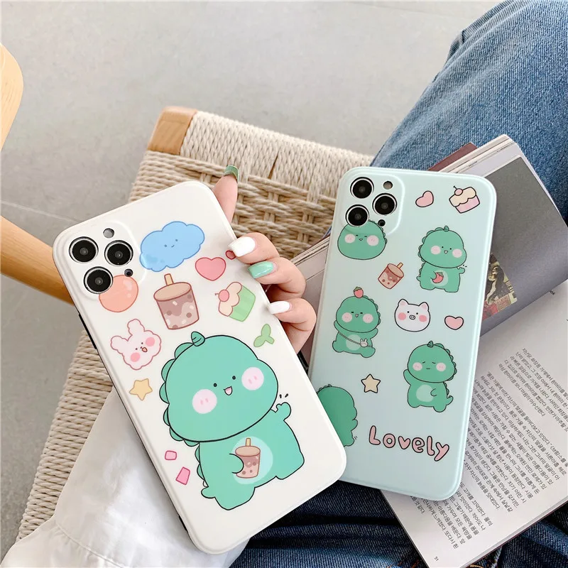 Cute Cartoon Dinosaur Phone Case For iPhone 11 Pro SE 2 Full Protection Soft Silicone Covers Capa X XR XS Max | Мобильные телефоны