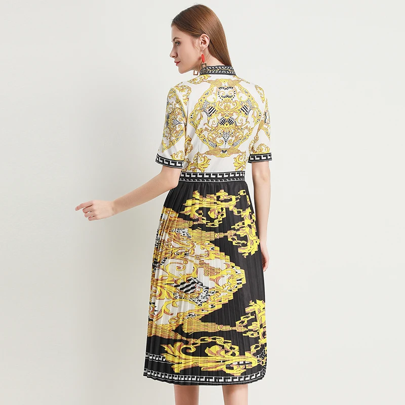 2020 летнее Плиссированное Платье с принтом высокое качество красивое платье до