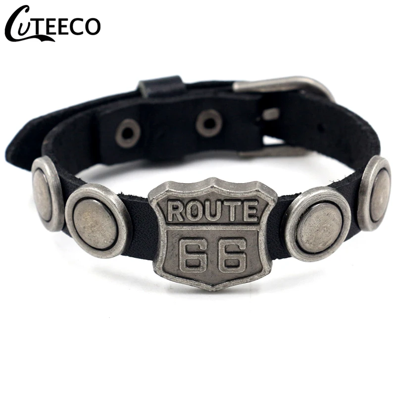 Новый дизайн Route 66 знак панк кожаный браслет мужские браслеты-манжеты и браслеты