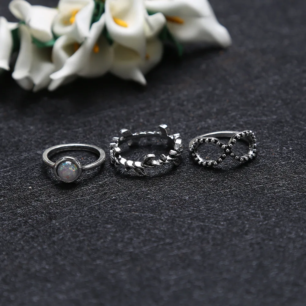 Женский винтажный комплект колец с кристаллами короны и листом на палец Модный