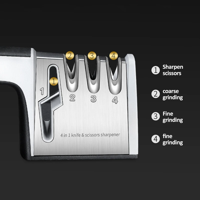 4-этапная точилка для ножей 4 в 1 с алмазным покрытием и тонким стержнем ножницы
