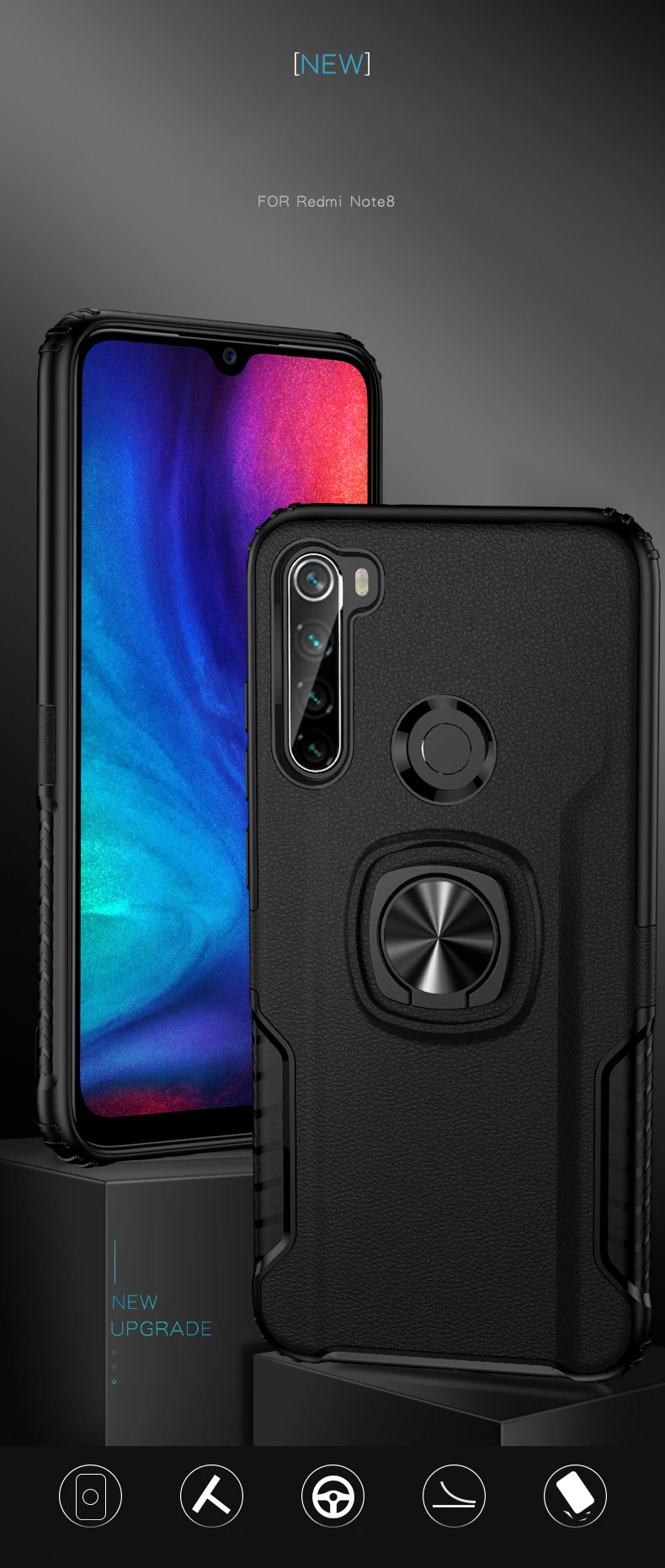 Ikrsses для Xiaomi Redmi Note 8 Pro Чехол автомобильный держатель Магнитный кронштейн Стенд чехол с кольцом для пальца для Redmi Note 7 анти-осенний чехол