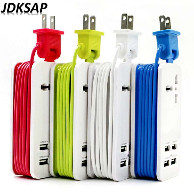 Tira de Energia Adaptador de Viagem Cabo de Extensão Tomada de Parede com 4 Portas Carregamento Rápido Universal Carregador Portátil Plugue eu us Usb